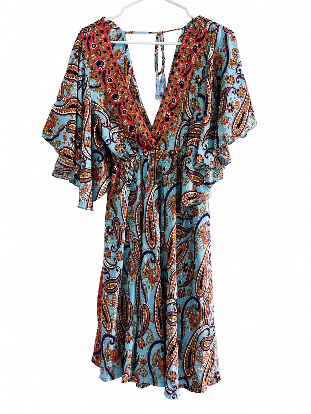 India Boutique Blue Paisley Boho Flutter Sleeve Dress